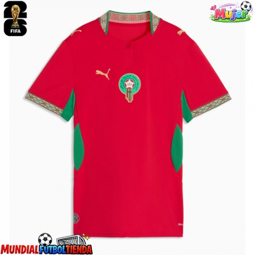 Camiseta Marruecos Primera Equipación Replica Mundial 2026 para mujer mangas cortas